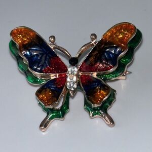 NWT Betsey Johnson butterfly rainbow crystal pin/brooch 3D enamel